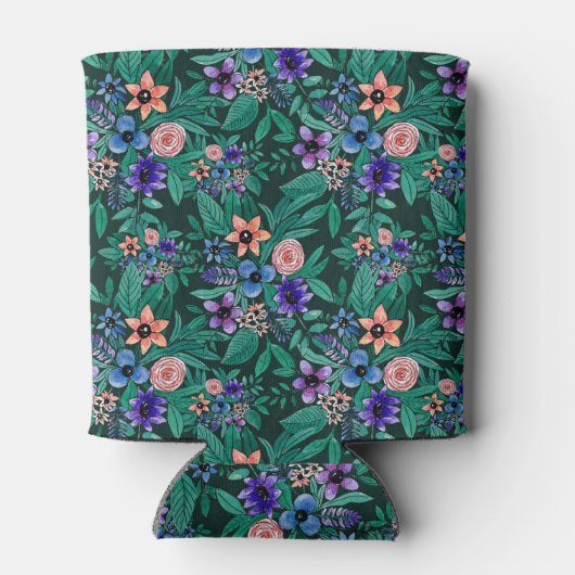 ジャングルグリーンサンゴの水彩緑のパターン 缶クーラー (裏面)