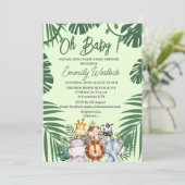 ジャングルグリーンフォイルージワイルドキュート動物招待状 招待状 (スタンド正面)