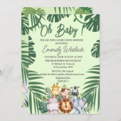 ジャングルグリーンフォイルージワイルドキュート動物招待状 招待状 (正面/裏面)