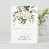 ジャングルグリーンリーピンクフローラ甘い女の子ベビーシャワー 招待状 (スタンド正面)
