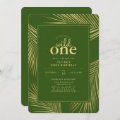 ジャングルグリーンワイルドワンバースデーパーティーの招待 招待状 (正面/裏面)