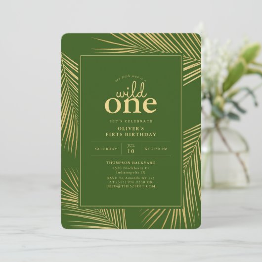 ジャングルグリーンワイルドワンバースデーパーティーの招待 招待状 (スタンド正面)