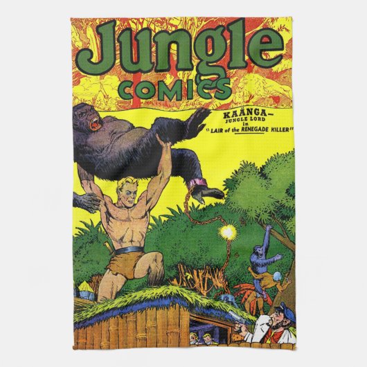 ジャングルゴリラズレイアヴィンテージ漫画 キッチンタオル (縦)