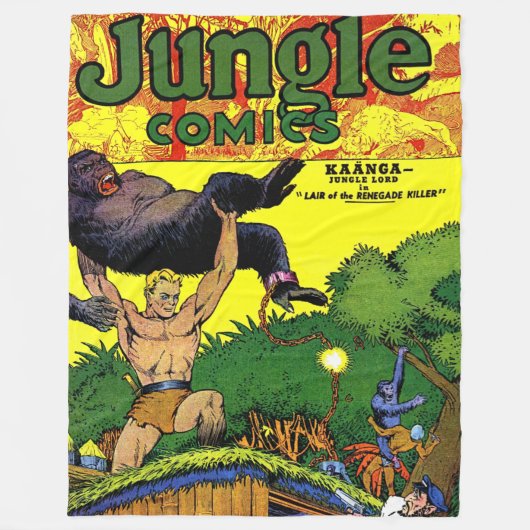 ジャングルゴリラズレイアヴィンテージ漫画 フリースブランケット (正面)