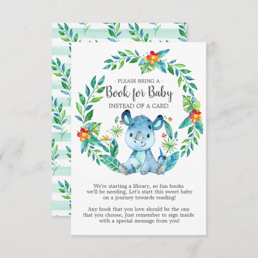 ジャングルサイの赤ちゃんシャワーベビー用ブック エンクロージャーカード (正面/裏面)