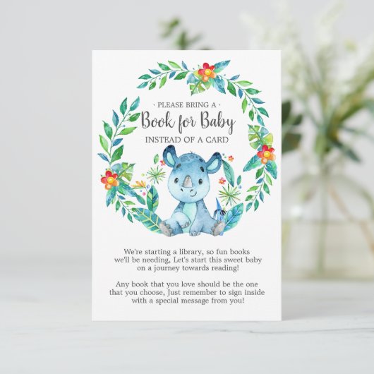 ジャングルサイの赤ちゃんシャワーベビー用ブック エンクロージャーカード (スタンド正面)