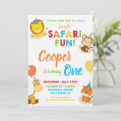 ジャングルサファリおもしろい1st誕生日パーティージャングルアニマル 招待状 (スタンド正面)