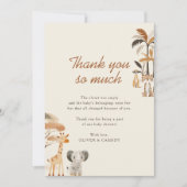ジャングルサファリお洒落ー動物の男の子の赤ちゃんシャワー サンキューカード (正面)