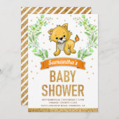 ジャングルサファリかわいいライオンの赤ちゃんシャワー 招待状 (正面/裏面)