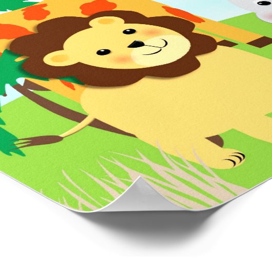 ジャングルサファリかわいい動物パーソナライズされた写真 ポスター (角)