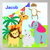 ジャングルサファリかわいい動物パーソナライズされた写真 ポスター (正面)