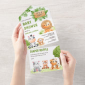 ジャングルサファリかわいい野生動物の少年の赤ちゃんシャワー オールインワン招待状 (貼ってはがせる)