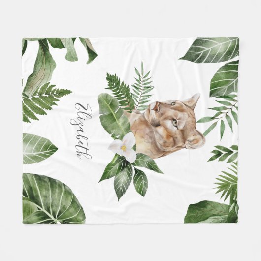 ジャングルサファリかわいい雌ラパーソナライズされたイオン名 フリースブランケット (正面(横))