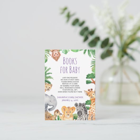 ジャングルサファリがブックカードベビーシャワーを持ち込む エンクロージャーカード (スタンド正面)