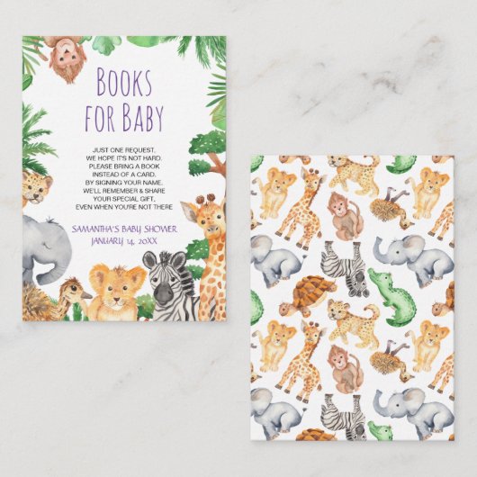 ジャングルサファリがブックカードベビーシャワーを持ち込む エンクロージャーカード (正面/裏面)