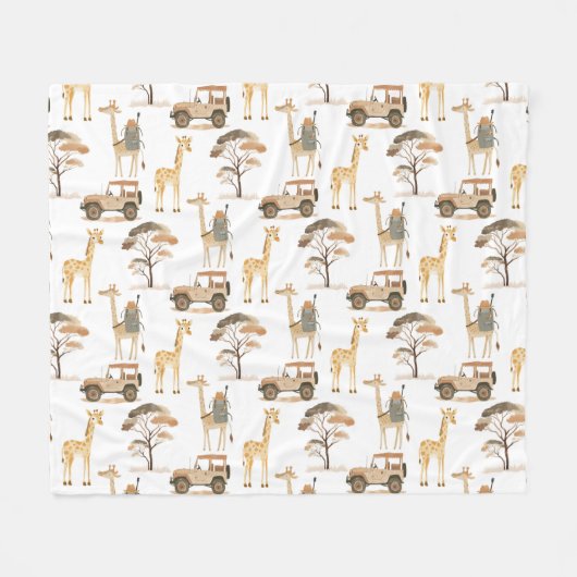 ジャングルサファリとジャラフェス子供部屋パターンキッズ フリースブランケット (正面(横))
