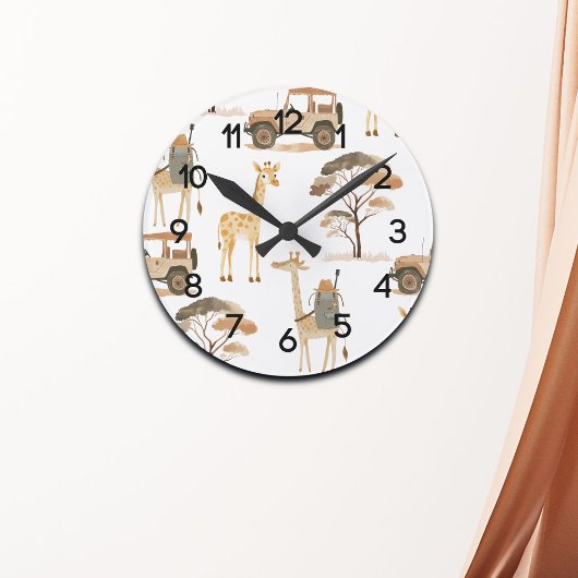 ジャングルサファリとジャラフェス子供部屋柄 ラウンド壁時計