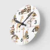 ジャングルサファリとジャラフェス子供部屋柄 ラウンド壁時計 (傾斜)