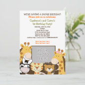 ジャングルサファリのアフリカ動物の誕生日の写真の招待 招待状 (スタンド正面)