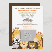 ジャングルサファリのアフリカ動物の誕生日の写真の招待 招待状 (正面/裏面)