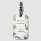 ジャングルサファリのキリンとヤシの葉のグリーン ラゲッジタグ (正面縦)