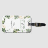 ジャングルサファリのキリンとヤシの葉のグリーン ラゲッジタグ (正面横)