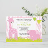 ジャングルサファリのキリンの誕生日のパーティの招待状 招待状 (スタンド正面)