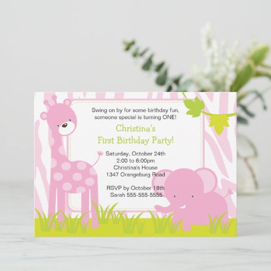 ジャングルサファリのキリンの誕生日のパーティの招待状 招待状 (スタンド正面)