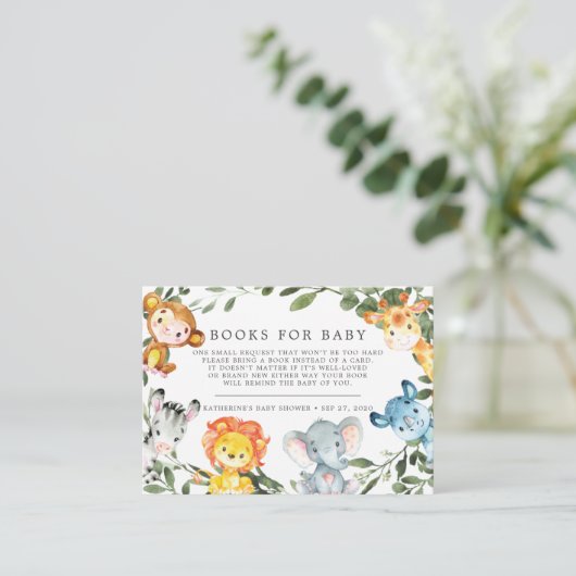 ジャングルサファリのベビー赤ちゃんシャワーカード用の本 エンクロージャーカード (スタンド正面)