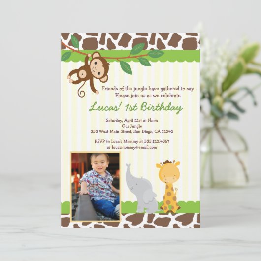 ジャングルサファリの写真の誕生日の招待状 招待状 (スタンド正面)