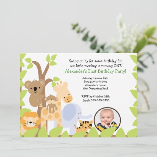 ジャングルサファリの写真の誕生日の招待状 招待状 (スタンド正面)