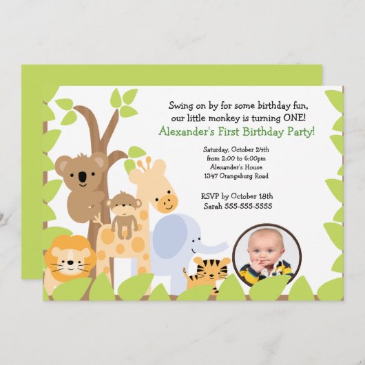 ジャングルサファリの写真の誕生日の招待状 招待状 (正面/裏面)