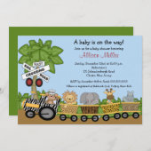 ジャングルサファリの列車の中立ベビーシャワーの招待状 招待状 (正面/裏面)