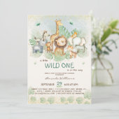 ジャングルサファリの動物たちトロピカルベイビーシャワー 招待状 (スタンド正面)