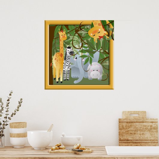 ジャングルサファリの動物たち キッズルームポスター ポスター (キッチン)