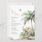 ジャングルサファリの動物たち | 女の子だよ！ベビーシャワーパーティー 招待状 (正面)