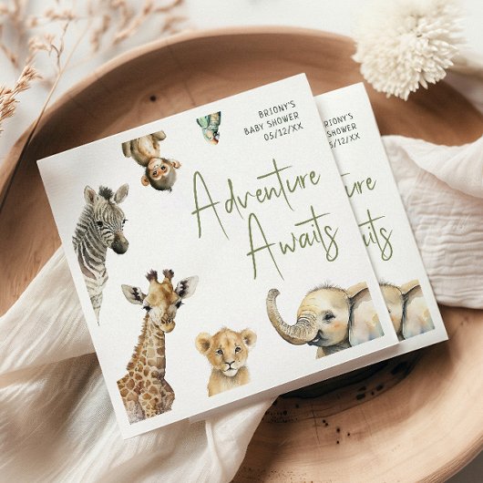 ジャングルサファリの動物の冒険が赤ちゃんシャワーを待つ スタンダードカクテルナプキン