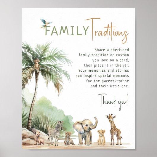 ジャングルサファリの動物の家族の伝統のサイン ポスター (正面)
