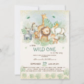 ジャングルサファリの動物の熱帯性ベビーシャワー 招待状 (正面)
