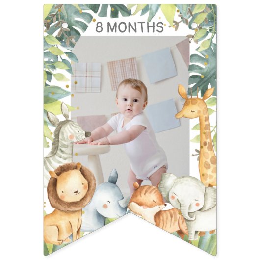 ジャングルサファリの動物の男の子の誕生日の写真  バンティングフラッグ (第3の旗)