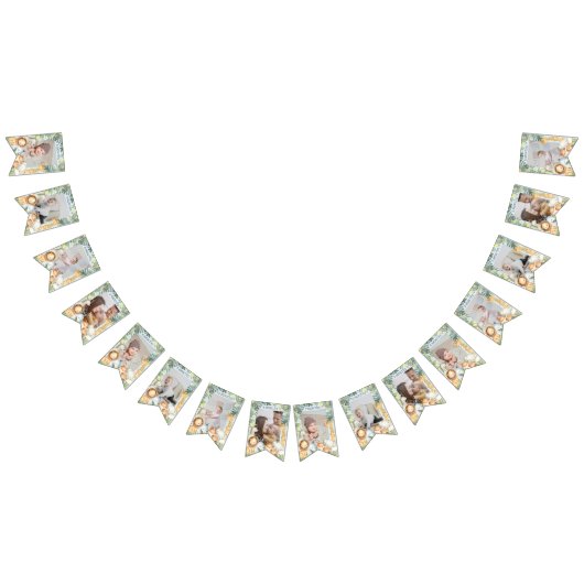 ジャングルサファリの動物の男の子1歳の誕生日の青い写真 バンティングフラッグ (全)