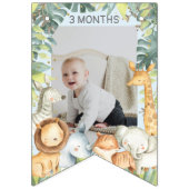 ジャングルサファリの動物の男の子1歳の誕生日の青い写真 バンティングフラッグ (第2の旗)