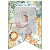 ジャングルサファリの動物の男の子1歳の誕生日の青い写真 バンティングフラッグ (第3の旗)