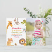 ジャングルサファリの動物の誕生日のパーティの招待状 招待状 (スタンド正面)