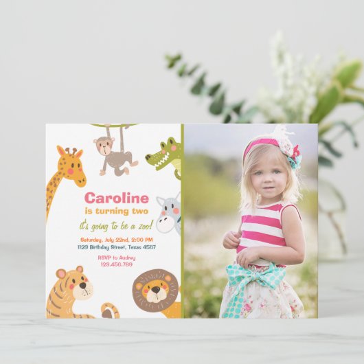 ジャングルサファリの動物の誕生日のパーティの招待状 招待状 (スタンド正面)