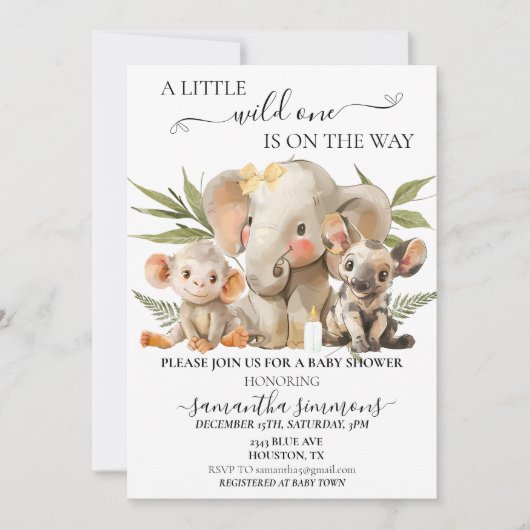 ジャングルサファリの動物の途中の小さな野生の1つ 招待状 (正面)