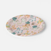 ジャングルサファリの動物ピンクの幼児の誕生日 ペーパープレート (アングル)