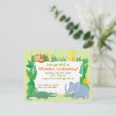 ジャングルサファリの動物園のテーマの誕生日の招待状カード 招待状 (スタンド正面)