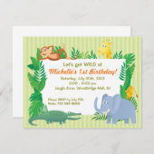 ジャングルサファリの動物園のテーマの誕生日の招待状カード 招待状 (正面/裏面)