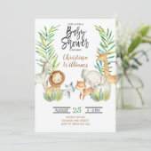 ジャングルサファリの動物男女兼用の赤ちゃん 招待状 (スタンド正面)